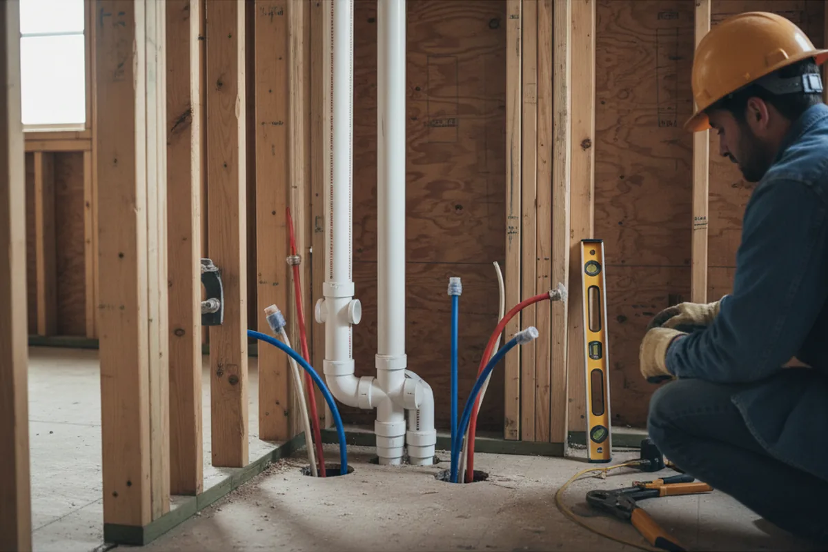 Drain and supply rough-in during Sump Pump Repair in Phelan